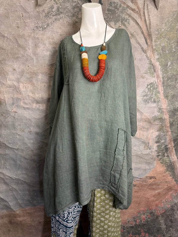 91624 Solid Patch Tunic Shirt-Olive