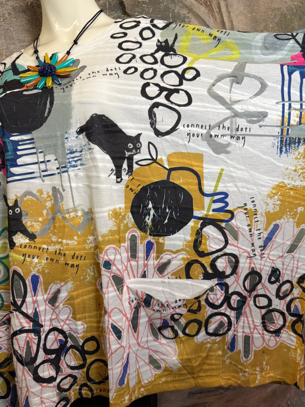 T1514 Long Slv Dolman Top/Tunic-Curious Kitty