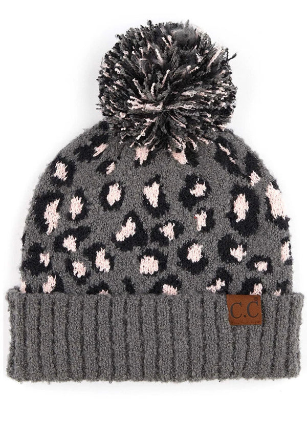 C.C Jacquard Knit Leopard Print Cuff Beanie