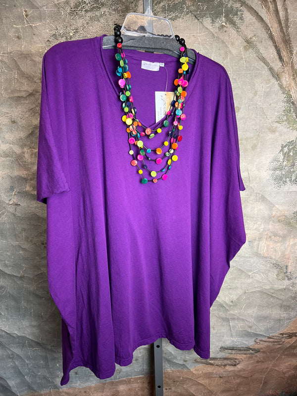 8715 Solid V-Elbow Tunic Tshirt-Violet