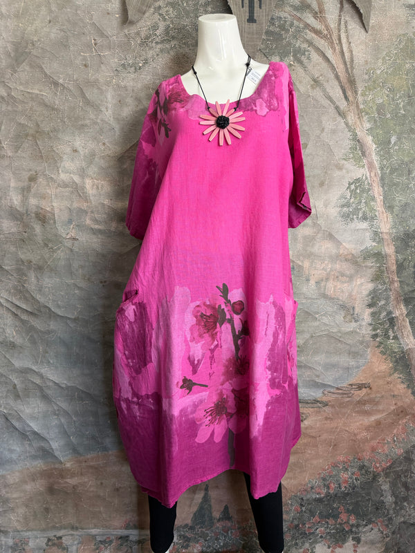 90847B Painters Garden Dress-Fuchsia