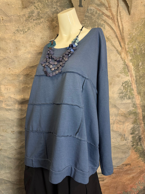 92052 Vintage Pullov Sweatshirt Top-Denim Blue