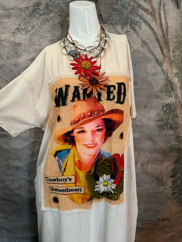 T839 Short Sleeve T-Shirt Dress-Cream/Yeehaw