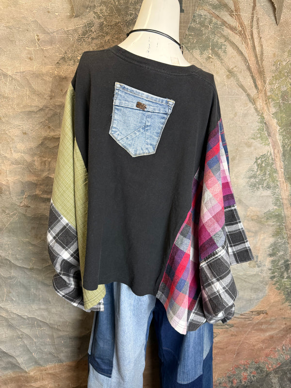 5576 Flannel Band Tee Topper-A