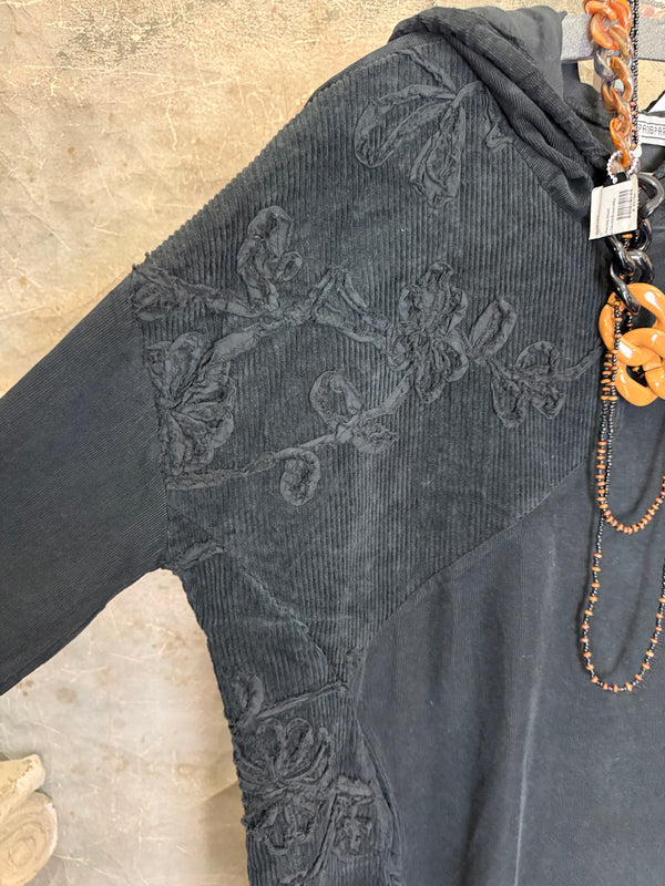 92178-62 Needlework Hoody Dress-Black
