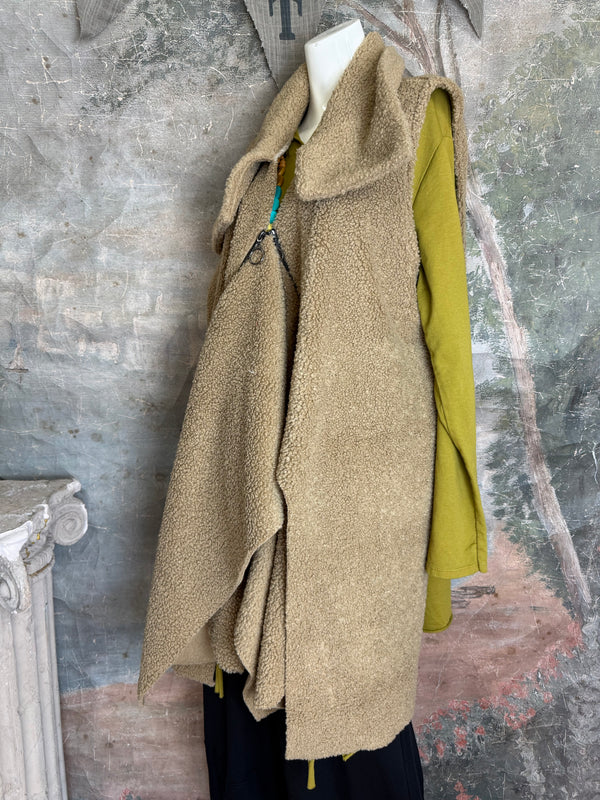 92185-62 FW Faux Shearling Vest-Camel