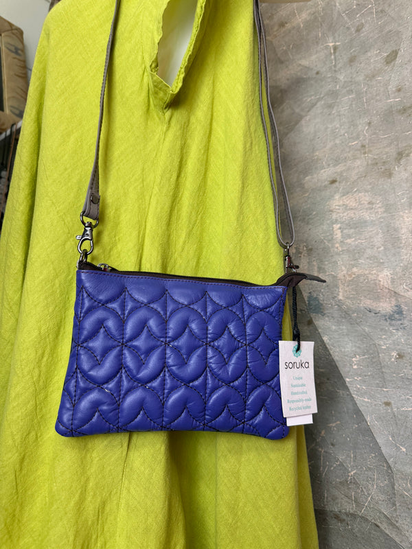 Soruko blue quilted leather crossbody bag with heart pattern and adjustable strap, style 81082 Icaria - 7