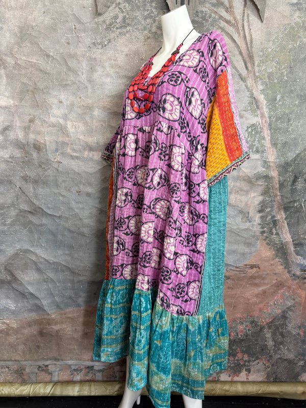 1027w Kantha Arts Tiered Dress-Mix 11