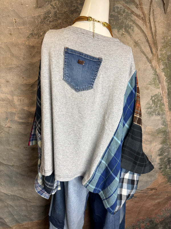 5576 Flannel Band Tee Topper-F