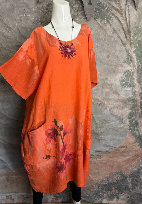 90847B Painters Garden Dress-Orange