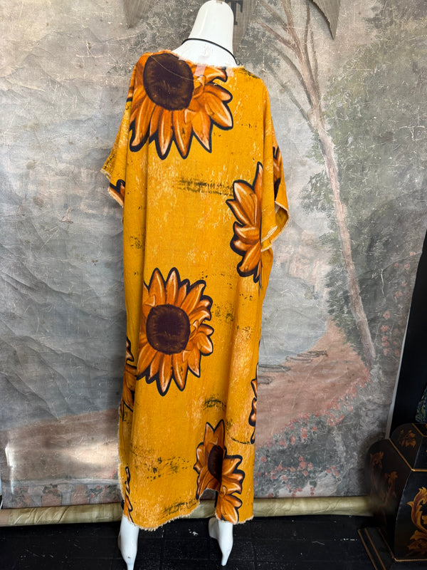 782 High Low Linen Tunic Top-Sunflower/Gold