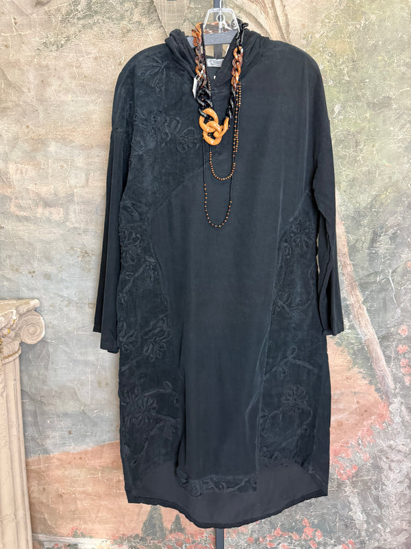 92178-62 Needlework Hoody Dress-Black