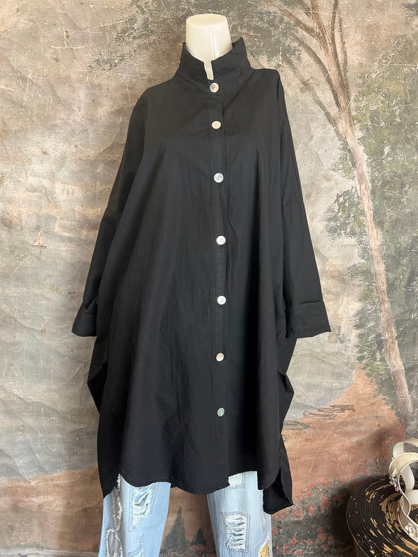 91750 Oversized Cotton Poplin Shirt-Black