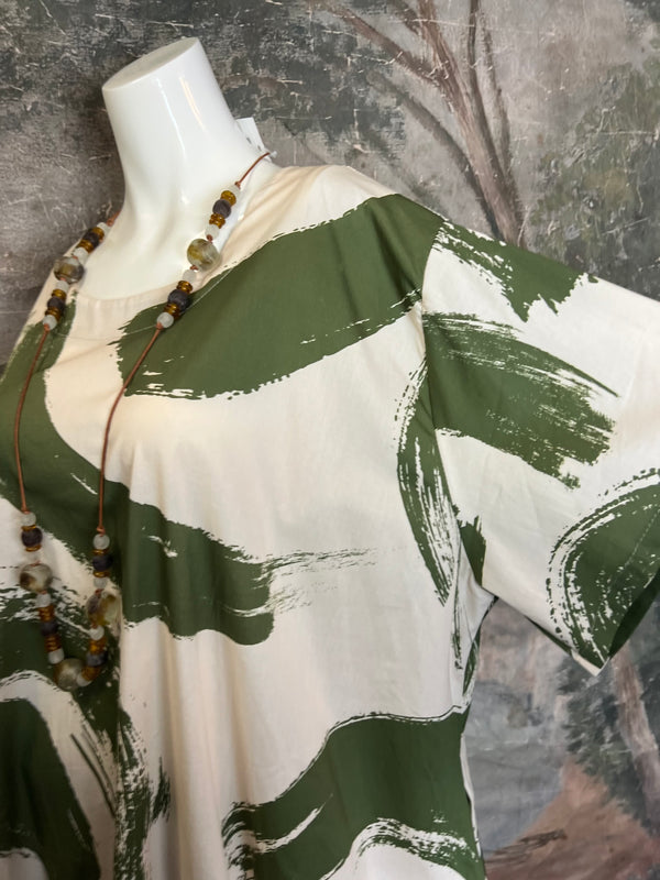 91907 ART Brush Stroke Dress-Olive