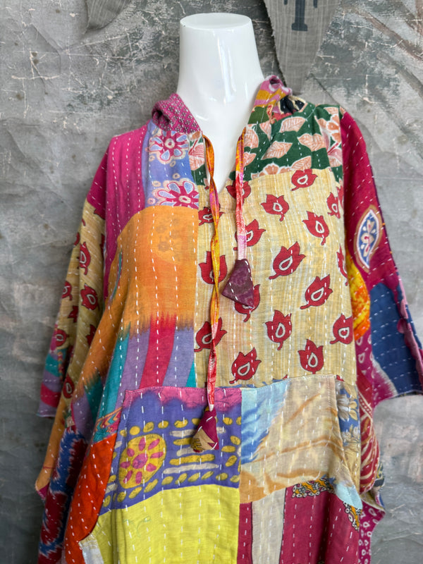 1012w Kantha Poncho Hoodie Dress-2