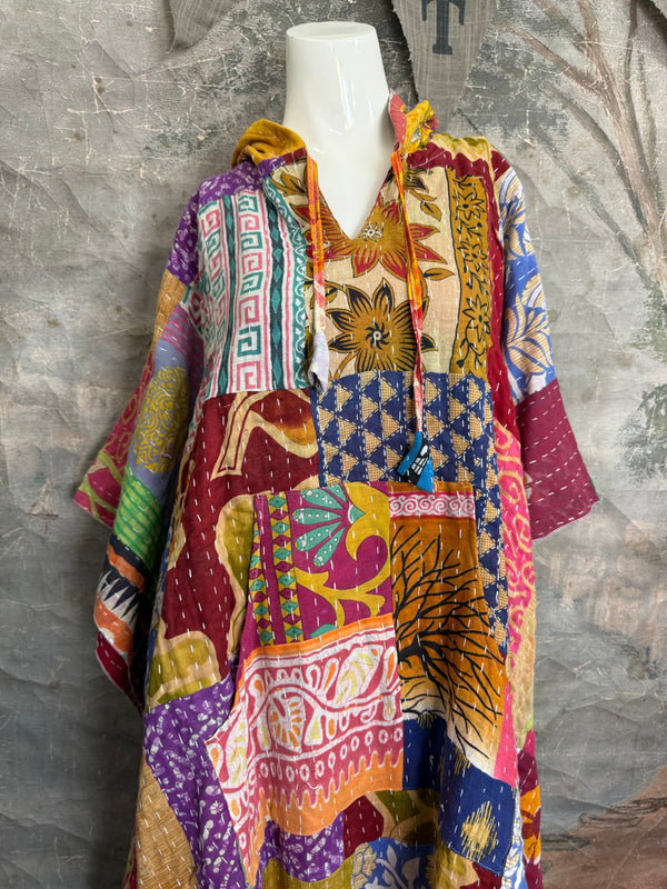 1012w Kantha Poncho Hoodie Dress-3