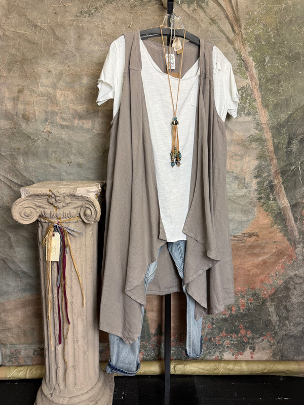 MP-HLT679 Long Open Vest-Grey