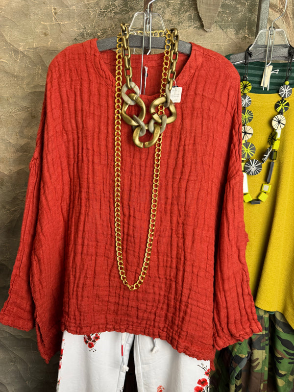 PW8815 We The Free Pucker Tunic-Brick Red