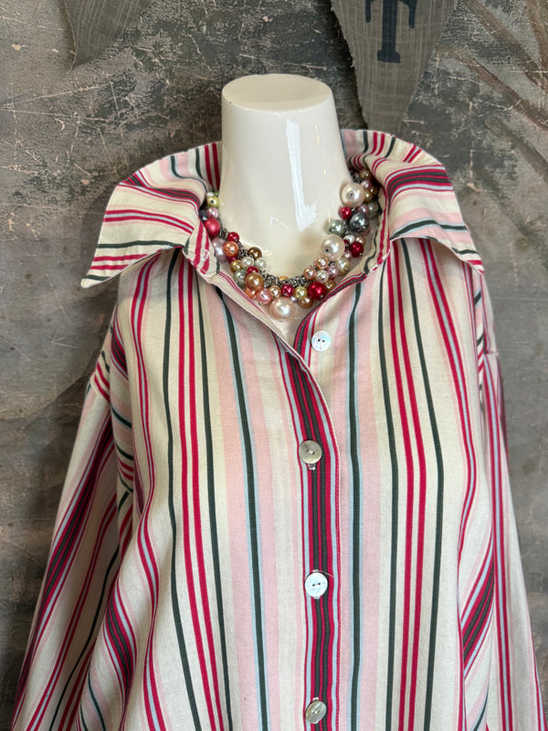 5021 Bettys Linen BF Bow Shirt-CANDYCANE