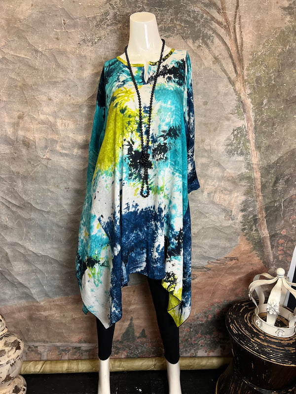 7063V Block Dyed Justly Top-TURQ MIX