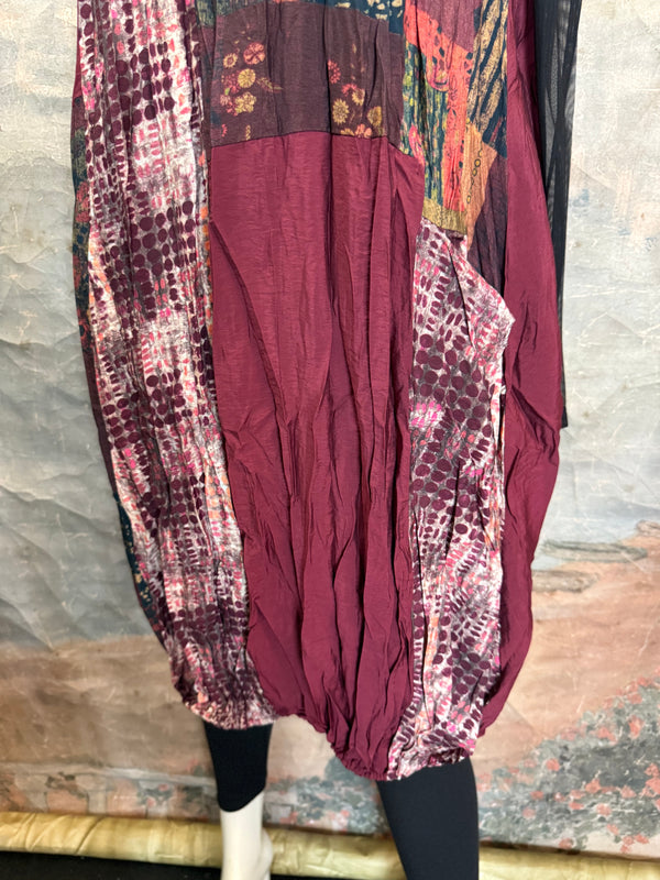 25532 Crushed Mockneck Dress-Wine