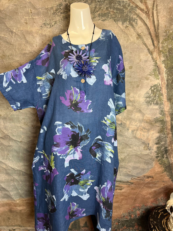 91877-52 Artful Bloom Dress-Blue