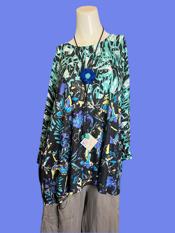 T1369K White Knit Whimsy Top-Lagoon