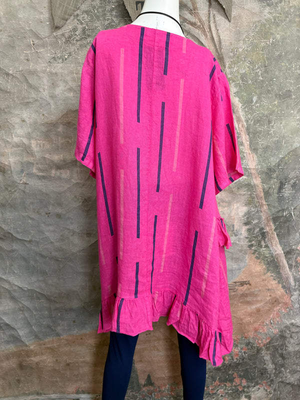 91307S Ruffle Stripe Tunic-Fuchsia