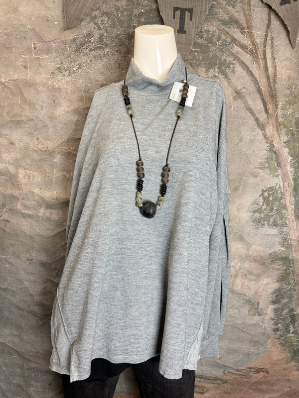 25690 Knit Mock Neck Top-Grey