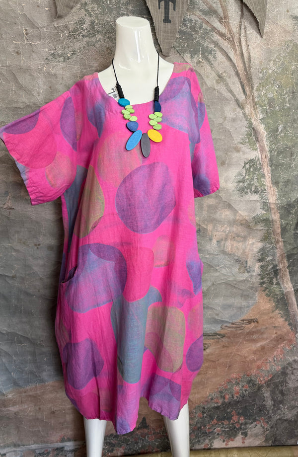90847C Painterly Bubbles Dress-Fuchsia