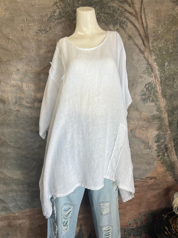 91624 Solid Patch Tunic Top-White