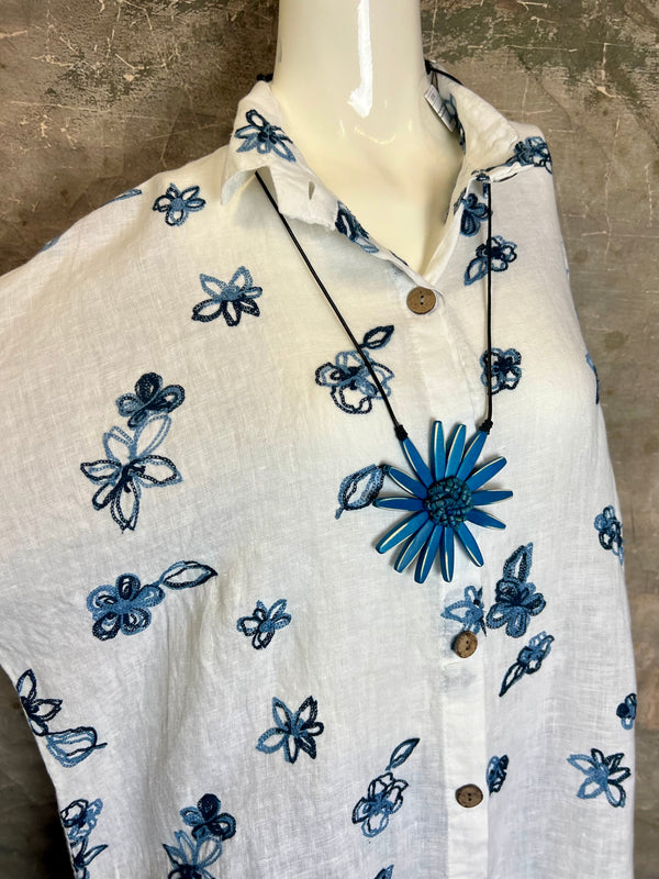 91849 ART Spring Motif BF Shirt-White