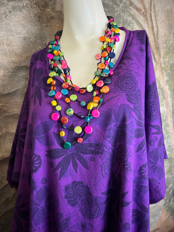 ID715 Floral Elbow Tunic Tshirt-Violet
