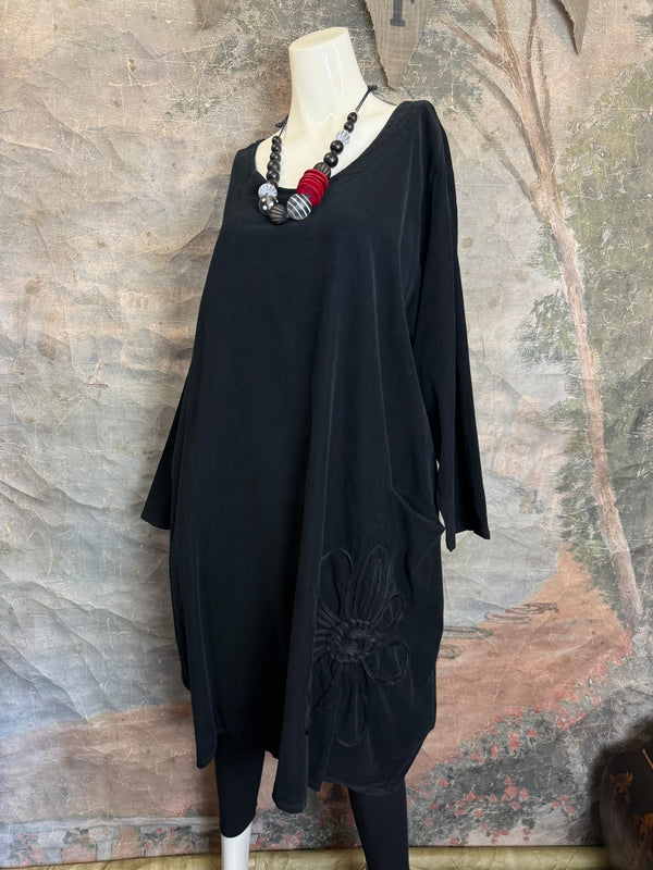 90847 Corduroy Sunflower Dress-Black