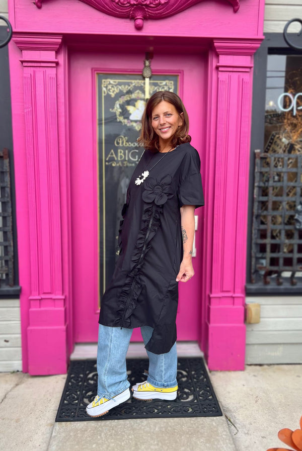 90915 Floral Applica Tunic W/Slits-Black