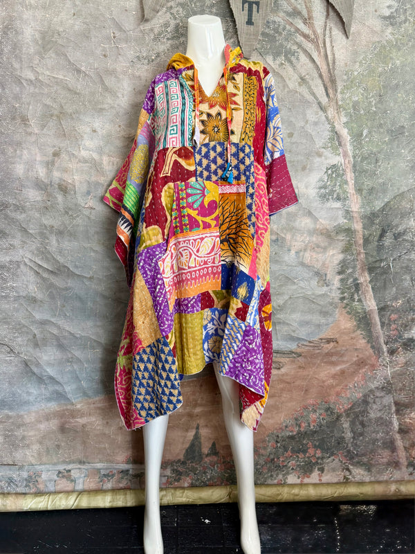1012w Kantha Poncho Hoodie Dress-3