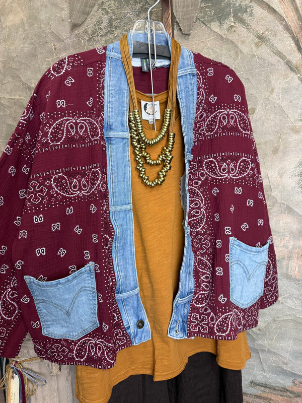 5755 Bandana Short Kimono-Wine