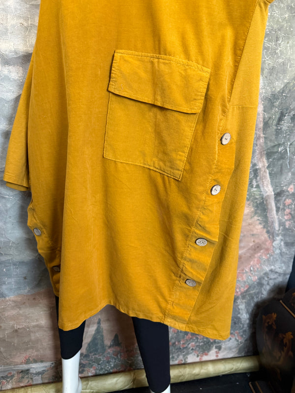 91805 Corduroy Button Dress-Mustard