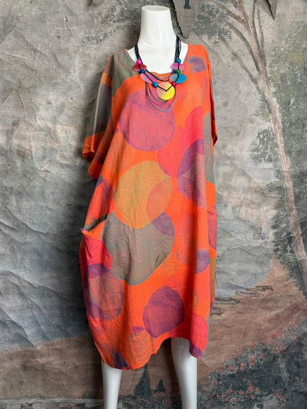 90847C Painterly Bubbles Dress-Orange Kiss
