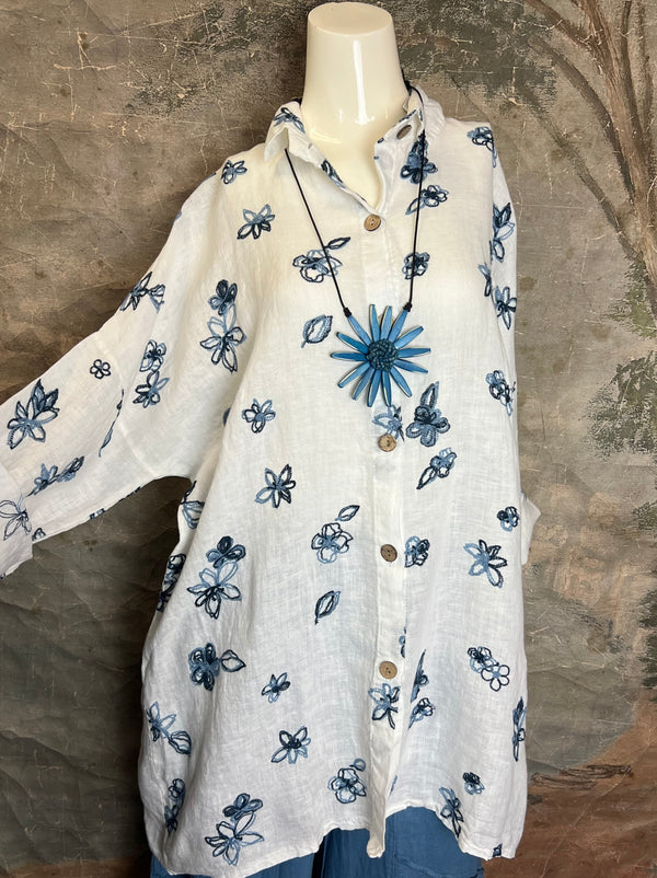 91849 ART Spring Motif BF Shirt-White