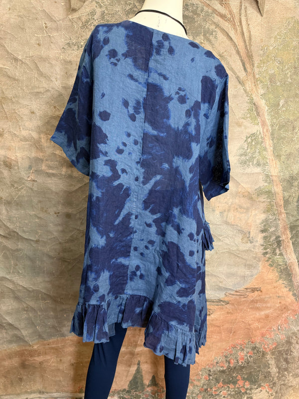 91307T-62 Ruffle Tie-Dye Tunic-Blue