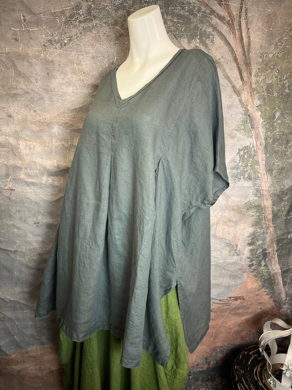 6039 O'Size Linen Pleated Tunic-Clay