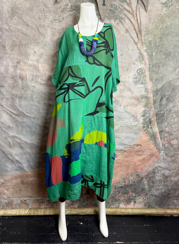 90617P-23 Linen Paint Dress-Gucci Green