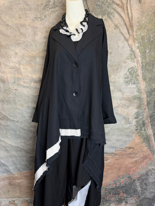 32302 Med to Long Blazer Jkt W/Trim-Black