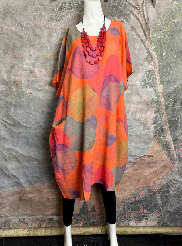 90847C Painterly Bubbles Dress-Orange Kiss