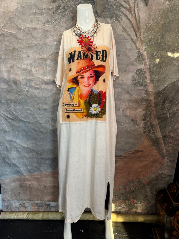 T839 Short Sleeve T-Shirt Dress-Cream/Yeehaw