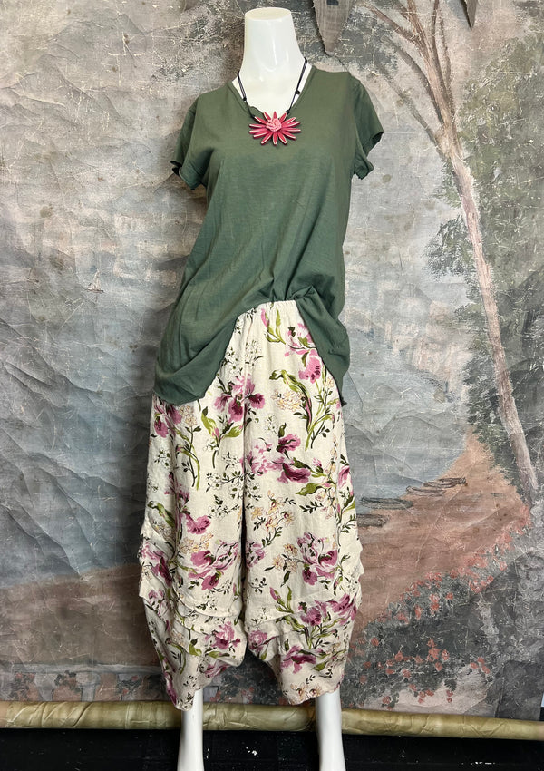 5516 Kristie Linen Tuck Pant-English Garden