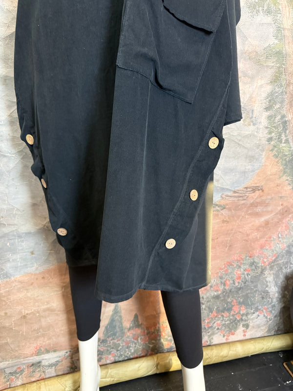 91805 Corduroy Button Dress-Black