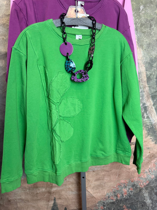 A2995202 L/Slv Flower Sweatshirt-Pine Green