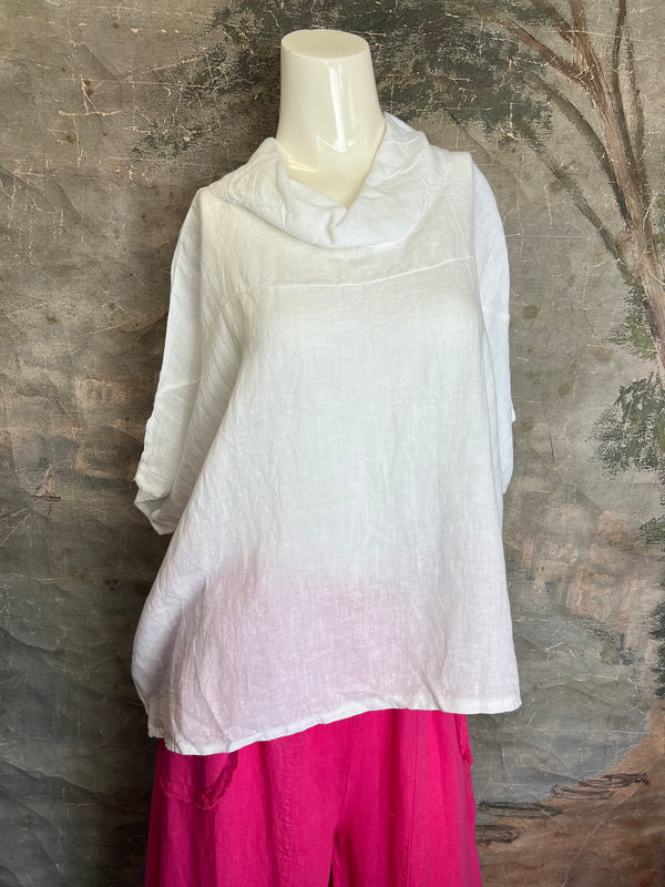 6250 Linen Cowl Neck Boxy Top-White
